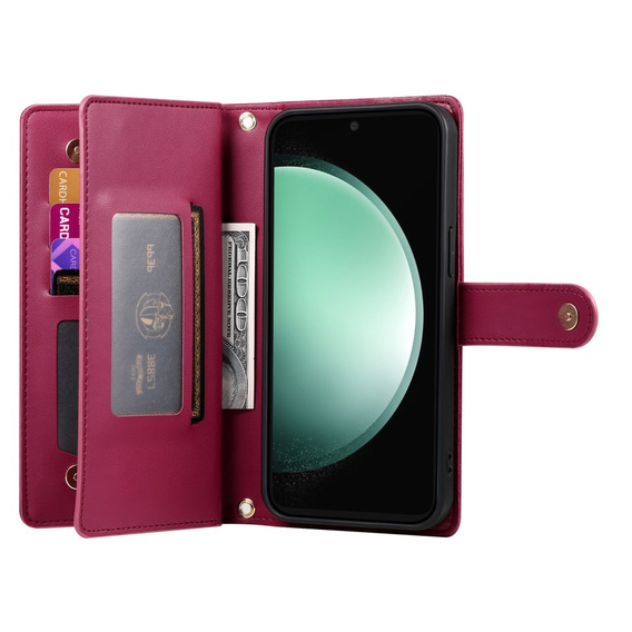 Etui z klapką do Samsung Galaxy S24 FE, Wallet Zipper Pocket, czerwone