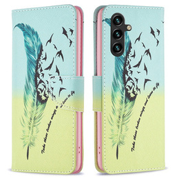 Etui z klapką do Samsung Galaxy A55 5G, Wallet, Feather niebieskie / żółte