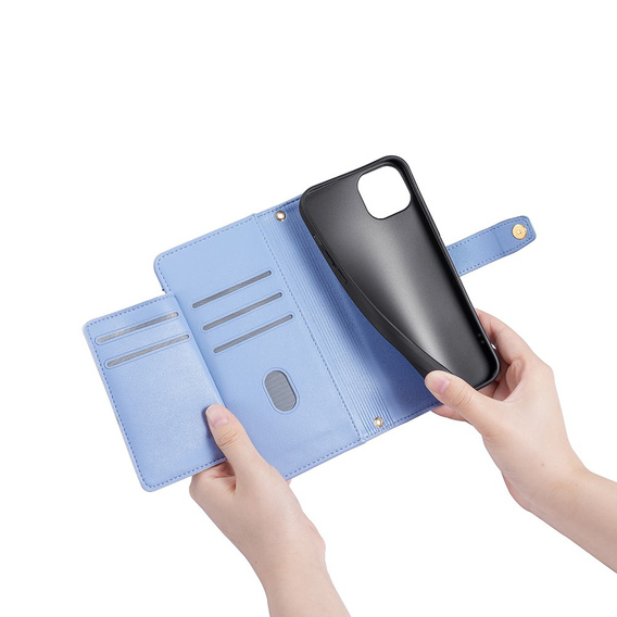 Etui z klapką do iPhone 15 Pro, Wallet Zipper Pocket, niebieskie