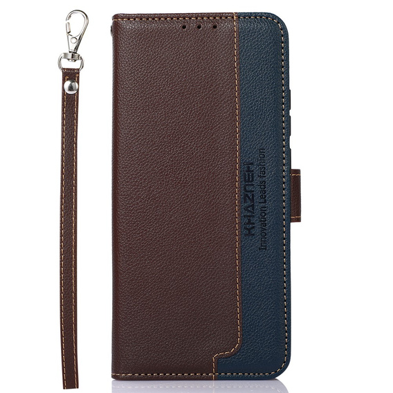 Etui z klapką do Xiaomi Redmi Note 13 Pro 4G / Xiaomi Redmi Note 14S / Xiaomi Poco M6 Pro 4G, KHAZNEH RFID, brązowe / niebieskie