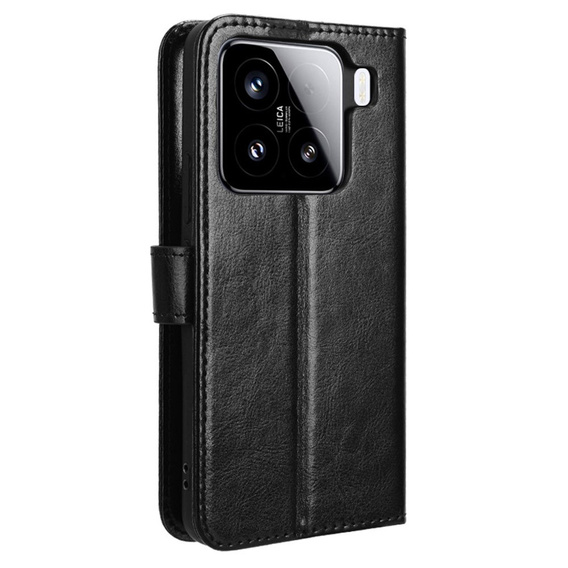 Etui z klapką do Xiaomi 15, Crazy Horse Wallet, czarne