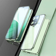 Etui do Oppo Reno 14, Magnetic Dual Glass, przezroczyste z zielonymi bokami