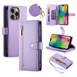 Etui z klapką do iPhone 16 Pro Max, Wallet Zipper Pocket, fioletowe