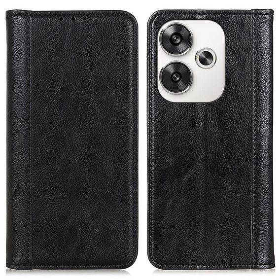 Etui z klapką do Xiaomi Poco F6, Split Leather, czarne