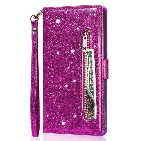 Etui z klapką do Samsung Galaxy A36 5G, Wallet Zipper Pocket Glittery, fioletowe