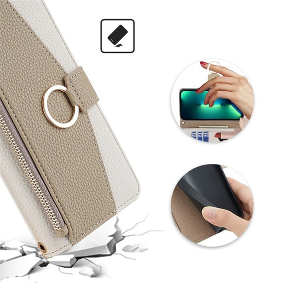 Etui z klapką do Samsung Galaxy S24, Wallet Zipper Pocket, z lusterkiem, białe