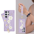 Etui do Samsung Galaxy S24 Ultra, Leather Flower Card Slot, fioletowe