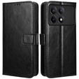 Etui z klapką do Xiaomi Poco F6 Pro, Crazy Horse Wallet, czarne