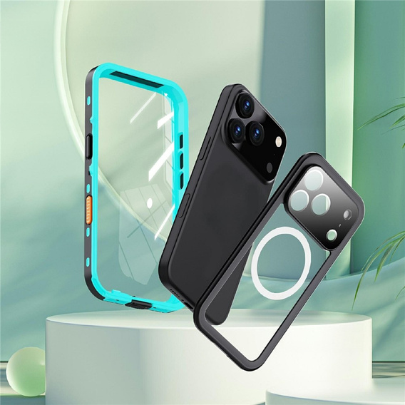 Etui do iPhone 17 Pro, Wodoodporne IP68, SHELLBOX MagSafe, niebieskie