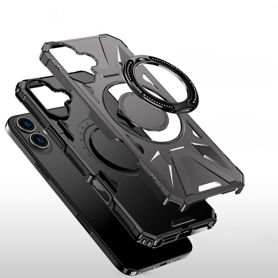 Etui do iPhone 16, pancerne z podstawką i MagSafe, szare
