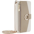 Etui z klapką do iPhone 15 Pro, Wallet Zipper Pocket, z lusterkiem, białe