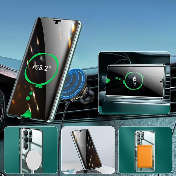 Etui Magnetic Dual Glass MagSafe do Samsung Galaxy S22 Ultra, zielone