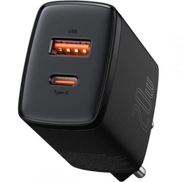 Baseus Compact 20W – ładowarka sieciowa z USB-C i USB-A, czarna