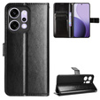 Etui z klapką do Oppo Reno 14, z fakturą Crazy Horse, czarne