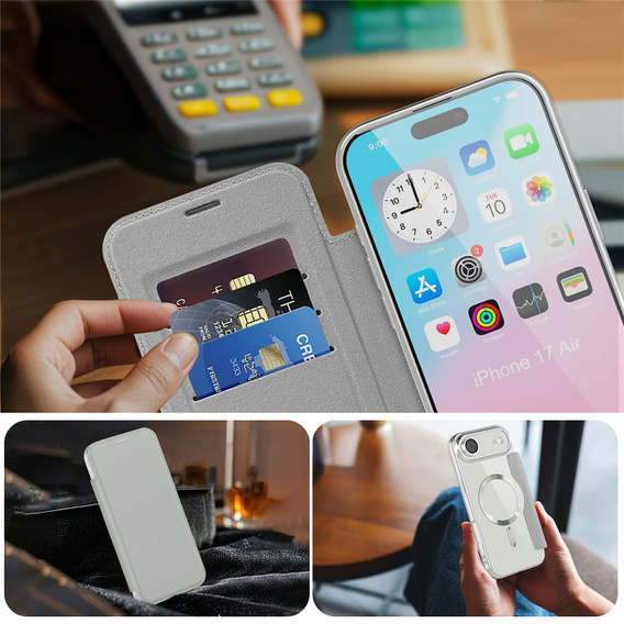 Etui z klapką do iPhone Air, RFID Wallet MagSafe z ochroną aparatu, tytanowe szare