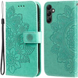Zestaw Etui z klapką do Samsung Galaxy A14 4G/5G, portfel Mandala i kwiaty, zielone + szkło