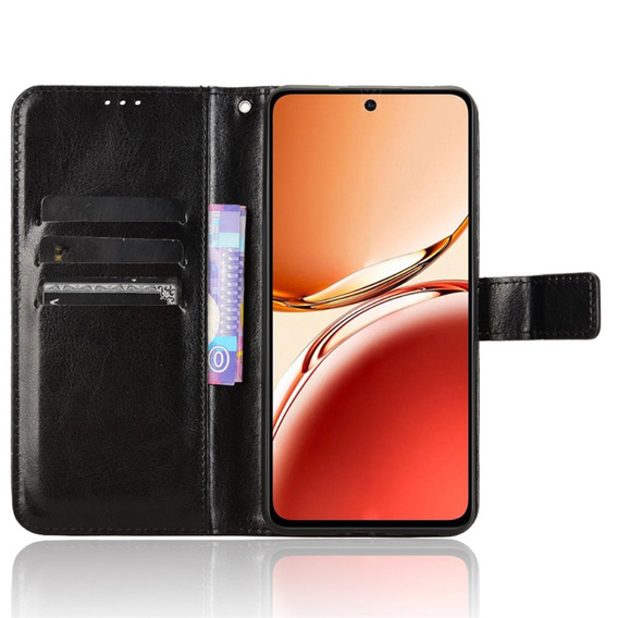 Etui z klapką do Oppo Reno 12FS / 12F, Crazy Horse Wallet, czarne