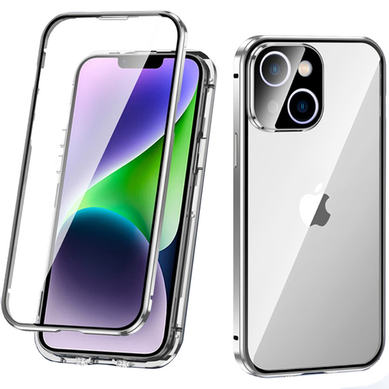 Etui do iPhone 14, Magnetic Dual Glass, srebrne