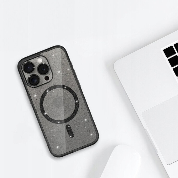 Etui do iPhone 16 Pro Max, ERBORD Glitter MagSafe, czarne + Szkło na ekran