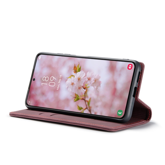 Etui CASEME do Samsung Galaxy S22 5G, Leather Wallet Case, czerwone