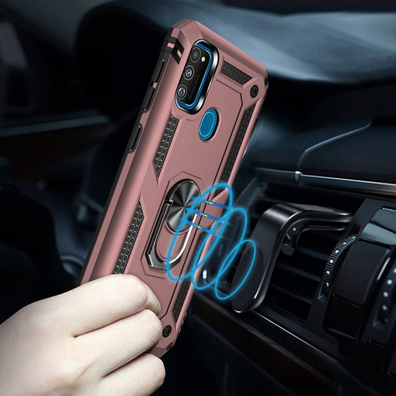 Etui pancerne do Samsung Galaxy M21, Nox Case Ring, różowe rose gold