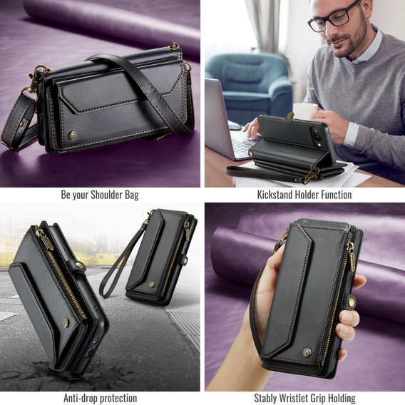 Etui CaseMe do Google Pixel 9a – portfelowe z zamkiem i paskami, czarne