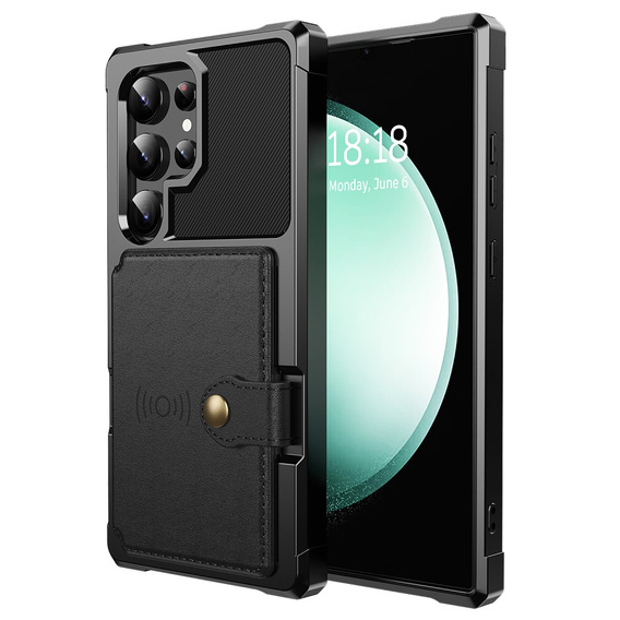 Etui do Samsung Galaxy S24 Ultra, Card Holder Kickstand, czarne