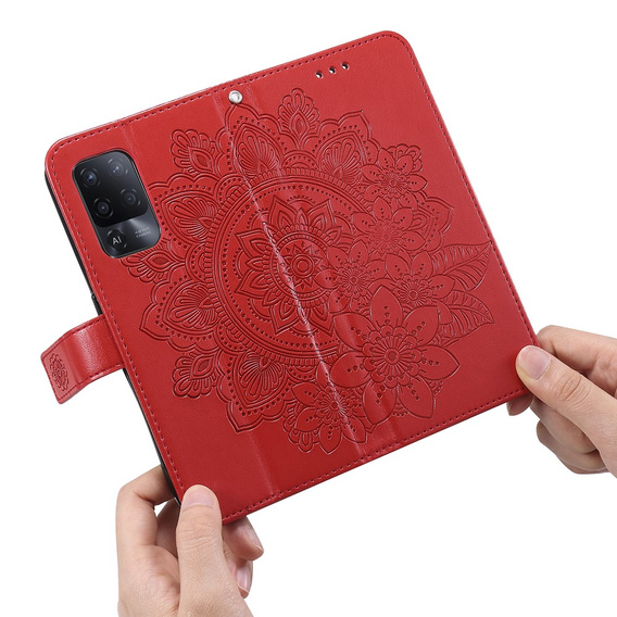 Etui z klapką do Oppo Reno5 Z / A94 / A95 5G, Mandala, czerwone