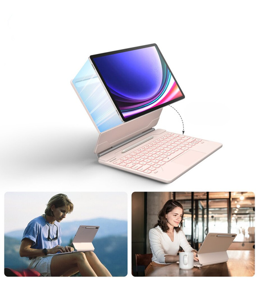 Etui z klawiaturą do Samsung Galaxy Tab S7+ / S7 FE / S9+ / S8+ / S9 FE+ / S10+, Dexnor Magnetic Keyboard Touchpad, różowe