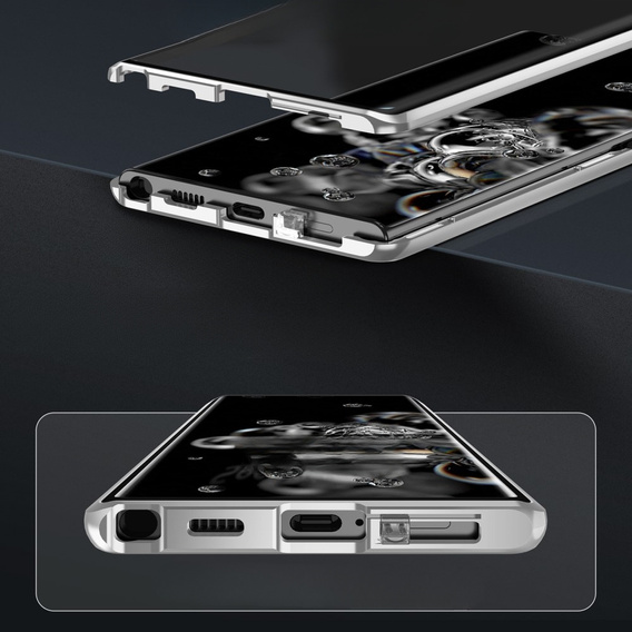Etui do Samsung Galaxy S23, Magnetic Dual Glass, srebrne