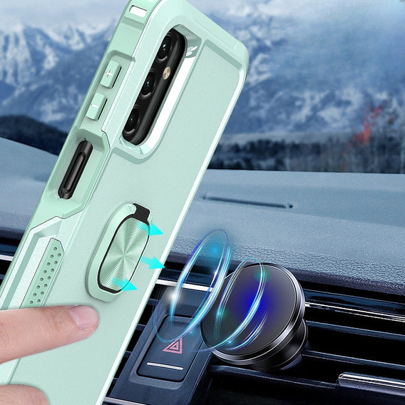 Etui do Samsung Galaxy A14 4G/5G, pancerne z ringiem, zielone