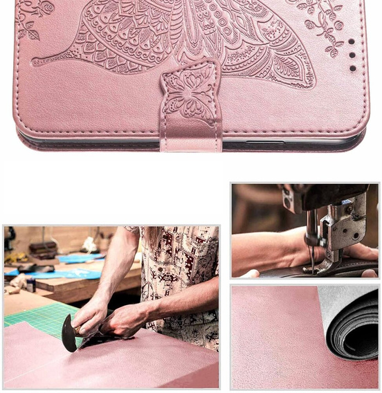 Etui z klapką do Infinix Note 40 Pro Plus, Butterfly, różowe rose gold