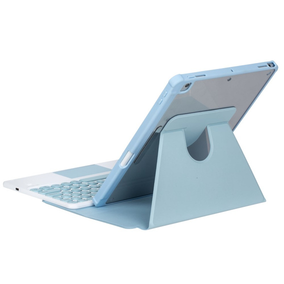 Etui z klawiaturą do iPad 11" 2025 A16 (11 gen.) / iPad 10.9" 2022 (10 gen.), Rotary 360° Leather Touchpad, jasnoniebieskie