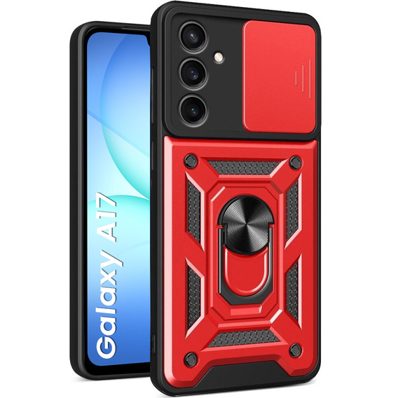 Etui pancerne do Samsung Galaxy A17 5G, z ochroną aparatu, z podstawką, czerwone