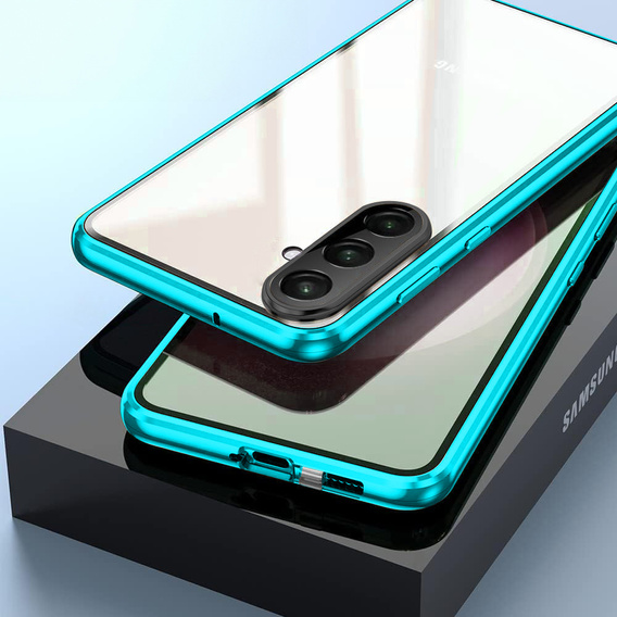 Etui do Samsung Galaxy A17 5G, Magnetic Dual Glass, przezroczyste z niebieskimi bokami