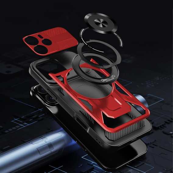 Etui Pancerne z Podstawką do Xiaomi Redmi Note 14 4G – Czerwone