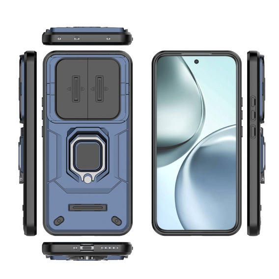Etui pancerne do Realme 14 Pro+ 5G, z osłoną aparatu i podstawką, niebieskie