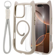 Etui do iPhone 16 Pro, do MagSafe, Cute Cat, szare + Szkło na ekran