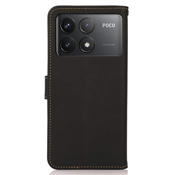 Skórzane Etui KHAZNEH RFID do Xiaomi Poco F6 Pro, Litchi Texture, czarne