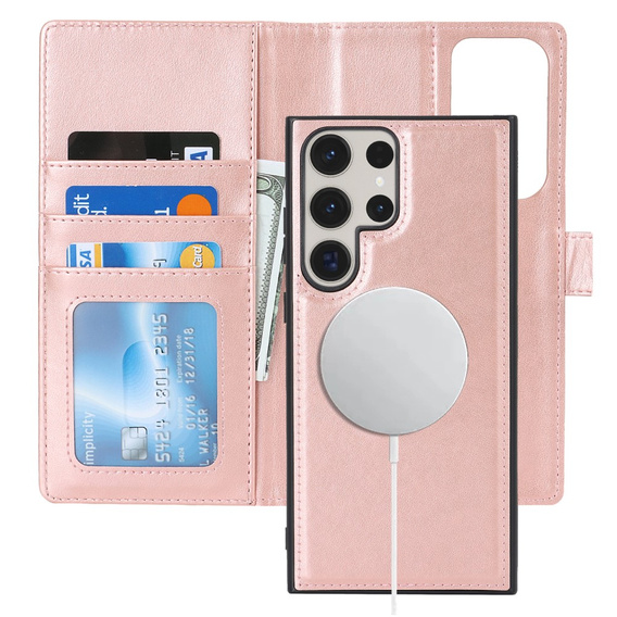 Etui z klapką do Samsung Galaxy S23 Ultra, Wallet, do MagSafe, różowe rose gold