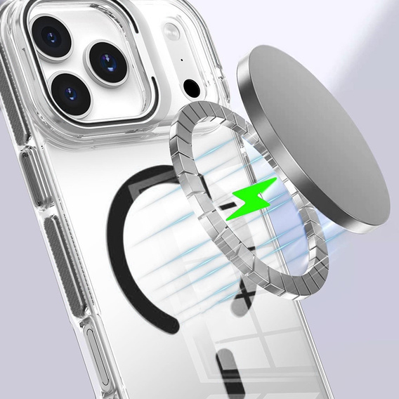 Etui do iPhone 17 Pro Max, do MagSafe, z podstawką, transparentne z czarnymi wstawkami