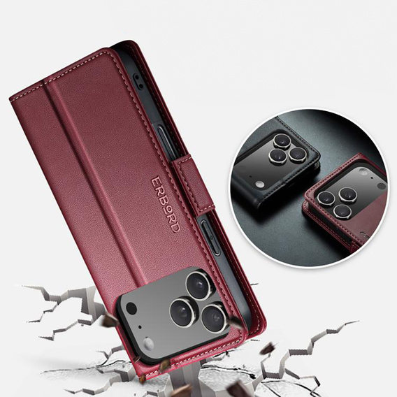 Etui ERBORD Glossy Litchi, portfel z klapką do iPhone 17 Pro Max