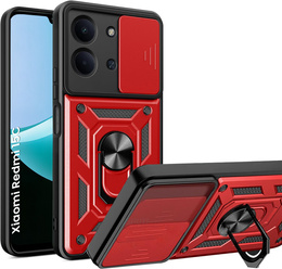 Etui pancerne do Xiaomi Redmi 15C 4G/LTE, z ochroną aparatu, z podstawką, czerwone