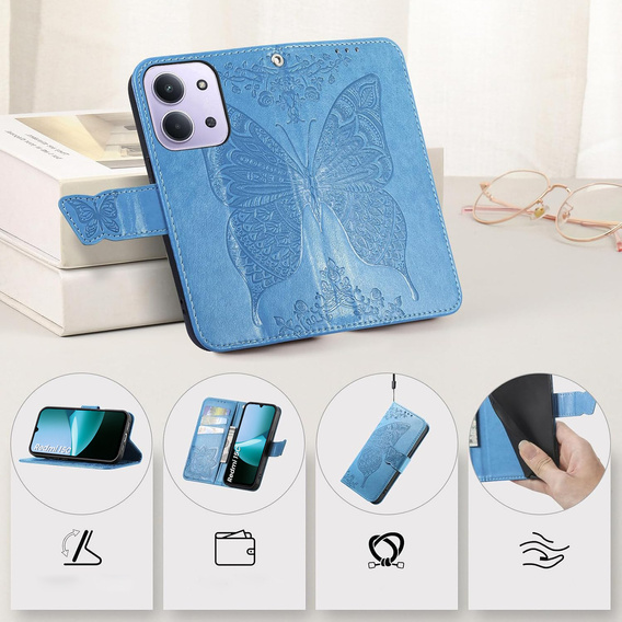 Etui z klapką do Xiaomi Redmi 15C 4G/LTE, Butterfly, niebieskie