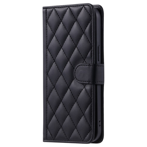 Etui z klapką do iPhone 16, Rhombus Crossbody Leather, czarne