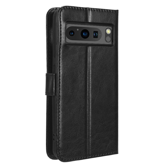 Etui z klapką do Google Pixel 8 Pro, Crazy Horse Wallet, czarne