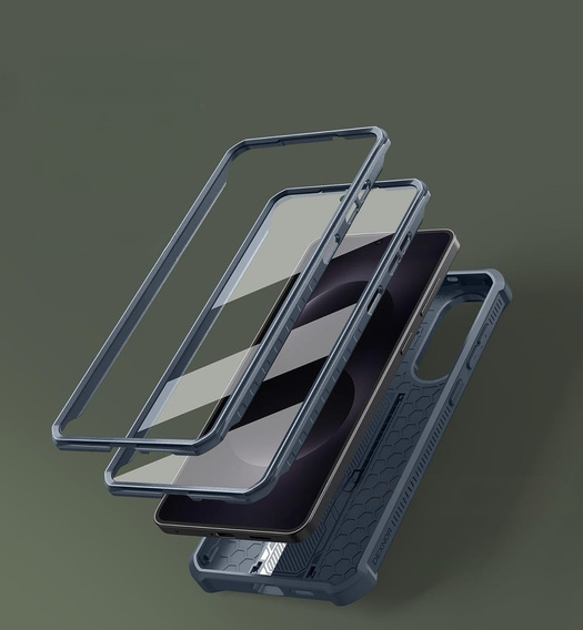 Wytrzymałe etui Dexnor do Samsung Galaxy S25 Edge z osłoną kamery i podstawką - niebieskie