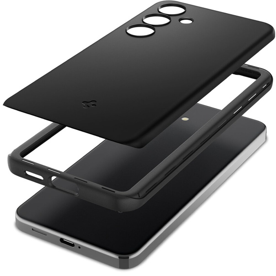 Etui Spigen do Samsung Galaxy S24, Thin Fit, Czarne + Szkło