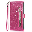 Etui z klapką do Samsung Galaxy A56 5G, Wallet Zipper Pocket Glittery, różowe