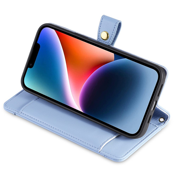 Etui z klapką do iPhone 15, Wallet Zipper Pocket, niebieskie